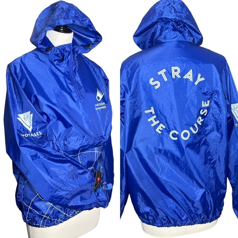 NWT Virgin Voyages Cruise Line Packable Polyester Hooded Pocket Rain Jacket S/M